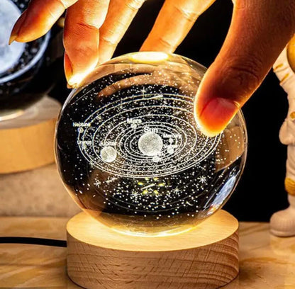 3D Planet Crystal Ball Night Lamp | Solar System LED Light with USB-Powered Glow and Elegant Wooden Base | Unique Home Décor and Perfect Gift for Birthdays, Christmas, Teens, Men, Women, Kids, Boys, and Girls.