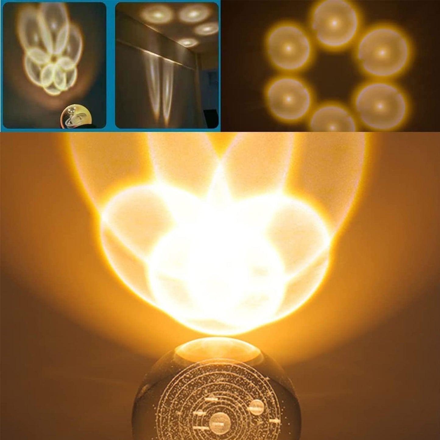 3D Planet Crystal Ball Night Lamp | Solar System LED Light with USB-Powered Glow and Elegant Wooden Base | Unique Home Décor and Perfect Gift for Birthdays, Christmas, Teens, Men, Women, Kids, Boys, and Girls.