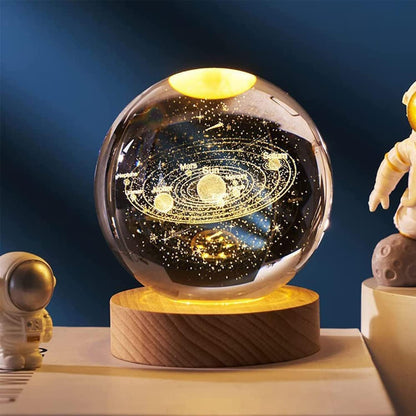 3D Planet Crystal Ball Night Lamp | Solar System LED Light with USB-Powered Glow and Elegant Wooden Base | Unique Home Décor and Perfect Gift for Birthdays, Christmas, Teens, Men, Women, Kids, Boys, and Girls.