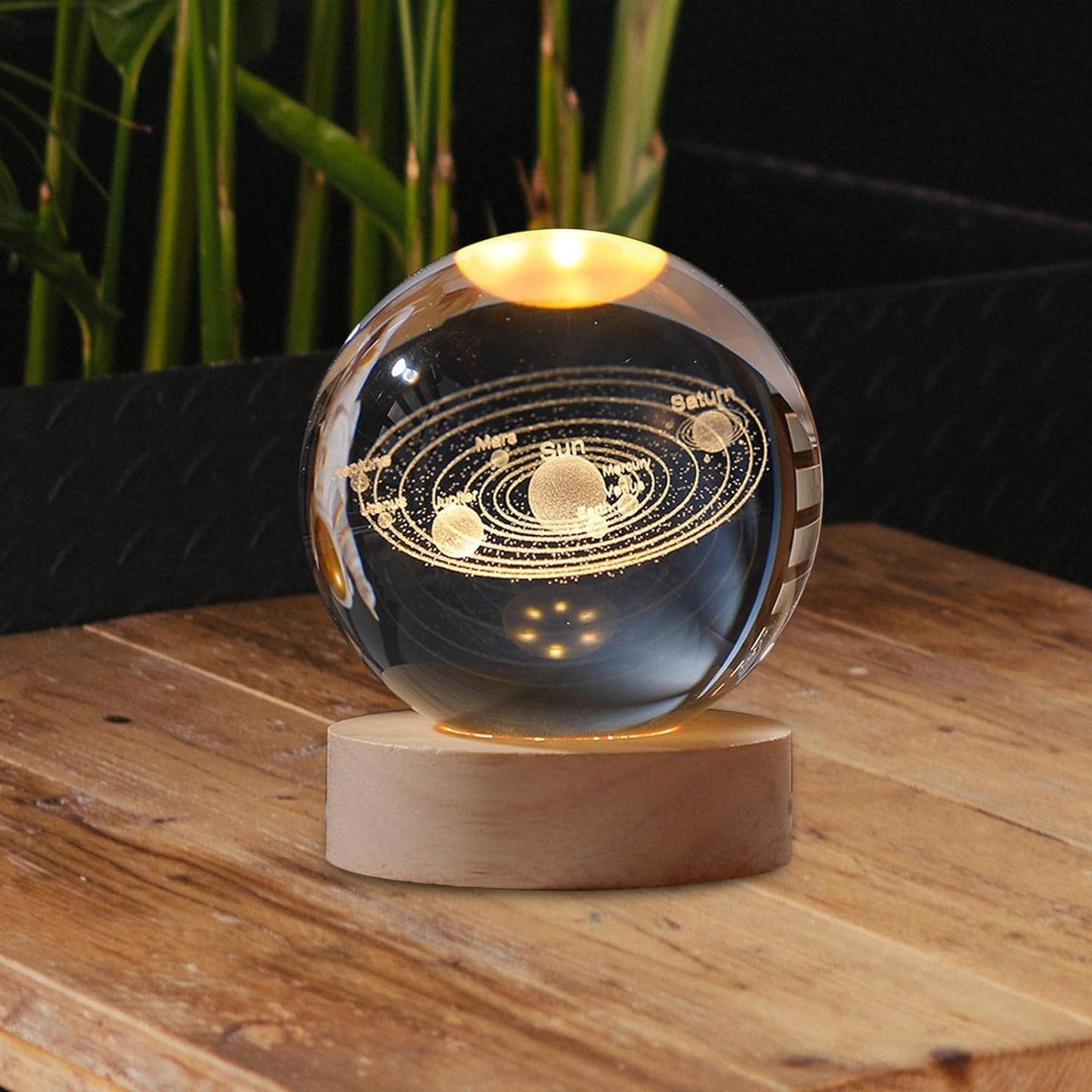 3D Planet Crystal Ball Night Lamp | Solar System LED Light with USB-Powered Glow and Elegant Wooden Base | Unique Home Décor and Perfect Gift for Birthdays, Christmas, Teens, Men, Women, Kids, Boys, and Girls.