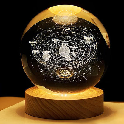 3D Planet Crystal Ball Night Lamp | Solar System LED Light with USB-Powered Glow and Elegant Wooden Base | Unique Home Décor and Perfect Gift for Birthdays, Christmas, Teens, Men, Women, Kids, Boys, and Girls.