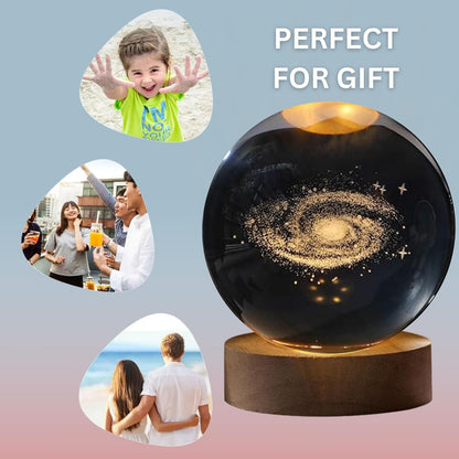 3D Planet Crystal Ball Night Lamp | Solar System LED Light with USB-Powered Glow and Elegant Wooden Base | Unique Home Décor and Perfect Gift for Birthdays, Christmas, Teens, Men, Women, Kids, Boys, and Girls.