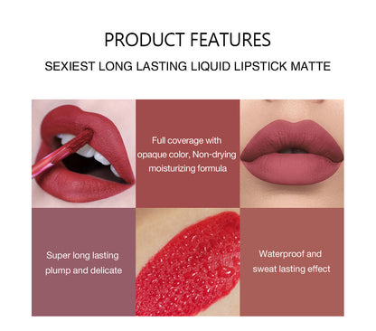 6-Piece Velvet Matte Liquid Lipstick Set with a waterproof, long-lasting, non-sticky formula in stunning nude shades. Quick-drying with up to 24-hour stay, ideal for daily use or as a makeup gift for women, Combo Pack (6 x 3ML each).