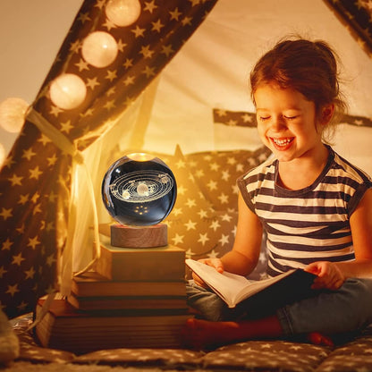 3D Planet Crystal Ball Night Lamp | Solar System LED Light with USB-Powered Glow and Elegant Wooden Base | Unique Home Décor and Perfect Gift for Birthdays, Christmas, Teens, Men, Women, Kids, Boys, and Girls.