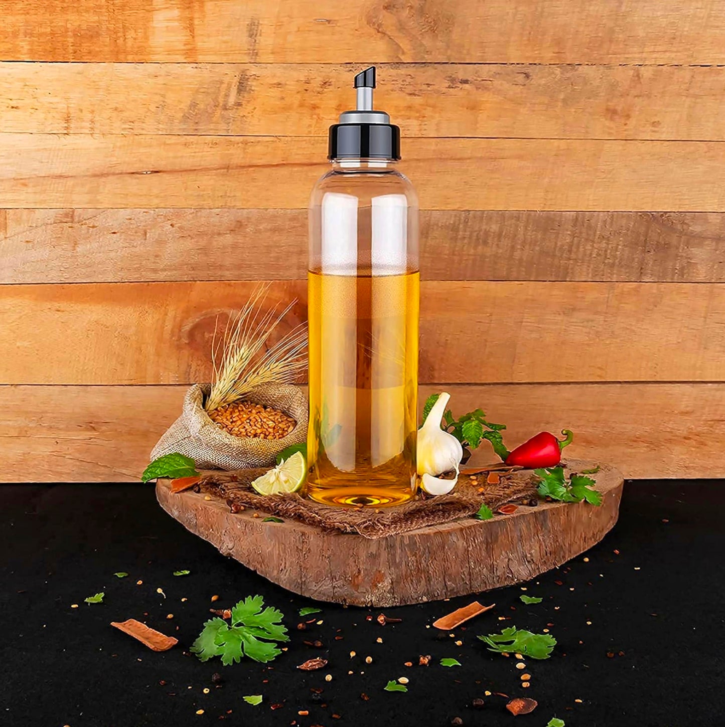 Plastic Oil Dispenser Set (Pack of 2) | 1L Each | Transparent, Leak-Proof, BPA-Free | Durable & Easy to Use | Perfect for Cooking Oil & Vinegar | Total Capacity: 2L