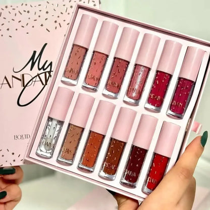 My Handaiyan 12-Color Liquid Lipstick Set – Glittering Matte & Glossy Finish, Highly Pigmented, Waterproof, Smudge-Proof, Long-Lasting 24-Hour Stay, Quick-Drying & Non-Sticky Formula, Nude & Multicolor Shades, Perfect Gift for Women. (2.5ml x 12)