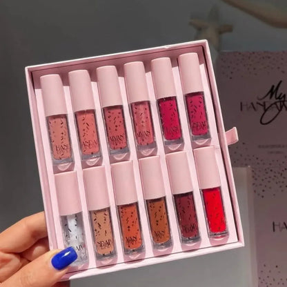 My Handaiyan 12-Color Liquid Lipstick Set – Glittering Matte & Glossy Finish, Highly Pigmented, Waterproof, Smudge-Proof, Long-Lasting 24-Hour Stay, Quick-Drying & Non-Sticky Formula, Nude & Multicolor Shades, Perfect Gift for Women. (2.5ml x 12)