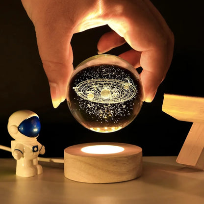 3D Planet Crystal Ball Night Lamp | Solar System LED Light with USB-Powered Glow and Elegant Wooden Base | Unique Home Décor and Perfect Gift for Birthdays, Christmas, Teens, Men, Women, Kids, Boys, and Girls.