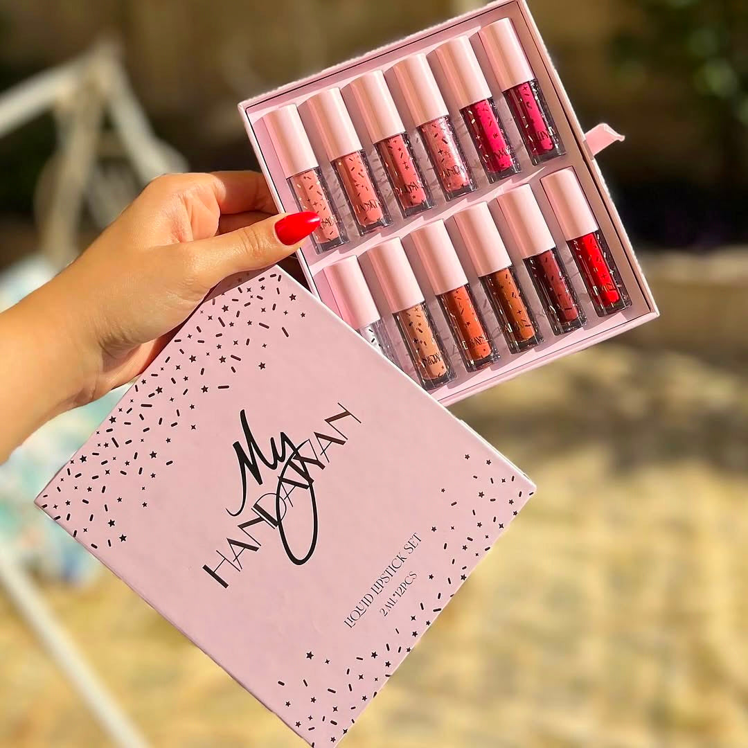 My Handaiyan 12-Color Liquid Lipstick Set – Glittering Matte & Glossy Finish, Highly Pigmented, Waterproof, Smudge-Proof, Long-Lasting 24-Hour Stay, Quick-Drying & Non-Sticky Formula, Nude & Multicolor Shades, Perfect Gift for Women. (2.5ml x 12)