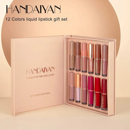 12-Piece Velvet Matte Liquid Lipstick Set with waterproof, long-lasting, non-sticky formula in stunning nude shades. Quick-drying with up to 24-hour stay, ideal for daily use or as a makeup gift for women. (2.5ml X 12)