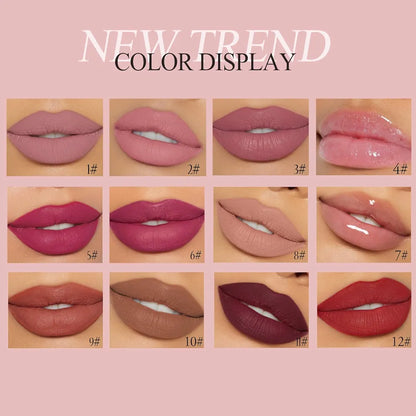 My Handaiyan 12-Color Liquid Lipstick Set – Glittering Matte & Glossy Finish, Highly Pigmented, Waterproof, Smudge-Proof, Long-Lasting 24-Hour Stay, Quick-Drying & Non-Sticky Formula, Nude & Multicolor Shades, Perfect Gift for Women. (2.5ml x 12)