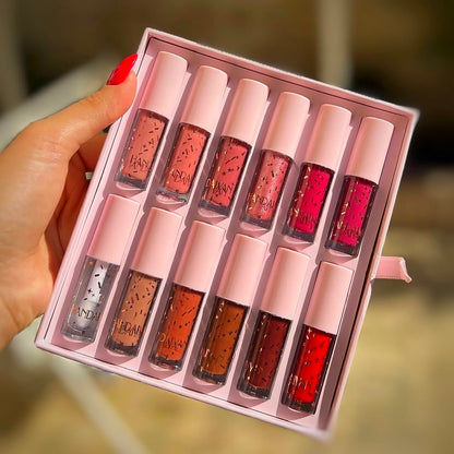 My Handaiyan 12-Color Liquid Lipstick Set – Glittering Matte & Glossy Finish, Highly Pigmented, Waterproof, Smudge-Proof, Long-Lasting 24-Hour Stay, Quick-Drying & Non-Sticky Formula, Nude & Multicolor Shades, Perfect Gift for Women. (2.5ml x 12)