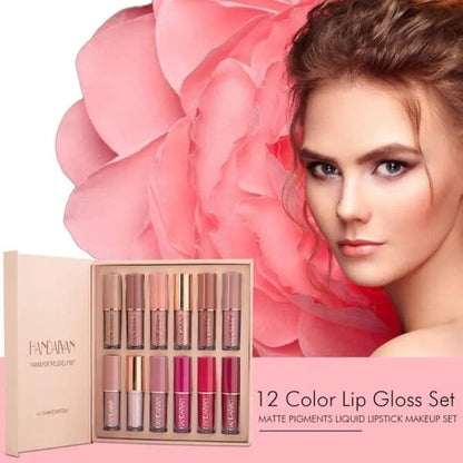 12-Piece Velvet Matte Liquid Lipstick Set with waterproof, long-lasting, non-sticky formula in stunning nude shades. Quick-drying with up to 24-hour stay, ideal for daily use or as a makeup gift for women. (2.5ml X 12)