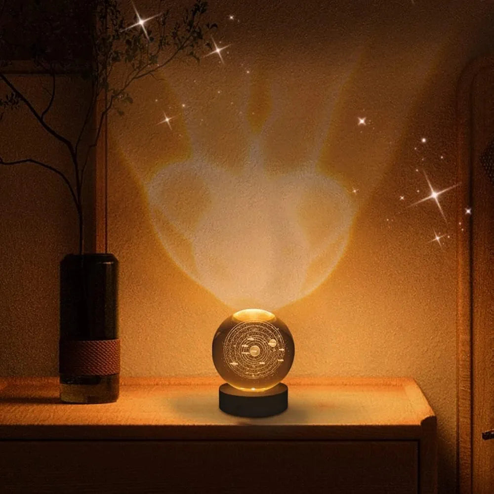 3D Planet Crystal Ball Night Lamp | Solar System LED Light with USB-Powered Glow and Elegant Wooden Base | Unique Home Décor and Perfect Gift for Birthdays, Christmas, Teens, Men, Women, Kids, Boys, and Girls.