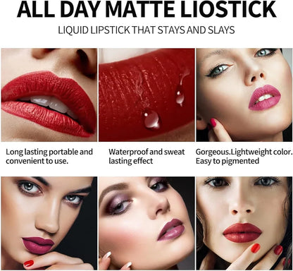 6-Piece Velvet Matte Liquid Lipstick Set with a waterproof, long-lasting, non-sticky formula in stunning nude shades. Quick-drying with up to 24-hour stay, ideal for daily use or as a makeup gift for women, Combo Pack (6 x 3ML each).