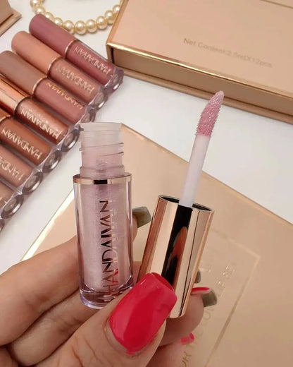 12-Piece Velvet Matte Liquid Lipstick Set with waterproof, long-lasting, non-sticky formula in stunning nude shades. Quick-drying with up to 24-hour stay, ideal for daily use or as a makeup gift for women. (2.5ml X 12)