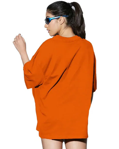 Stay Groovy Typography Printed Drop Shoulder Oversized T-Shirt for Women (Orange) – Trendy Half Sleeve Tee with Classic Round Neck, Soft & Breathable Cotton Blend Fabric for Comfort & Durability. Perfect for a Casual, Comfy, and Stylish Look!