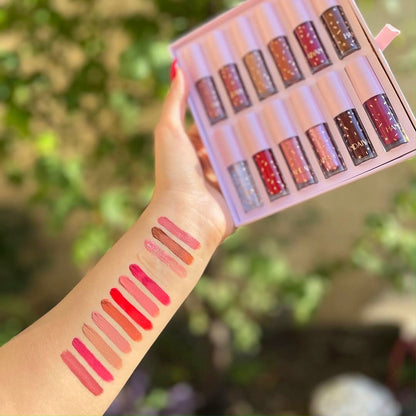 My Handaiyan 12-Color Liquid Lipstick Set – Glittering Matte & Glossy Finish, Highly Pigmented, Waterproof, Smudge-Proof, Long-Lasting 24-Hour Stay, Quick-Drying & Non-Sticky Formula, Nude & Multicolor Shades, Perfect Gift for Women. (2.5ml x 12)
